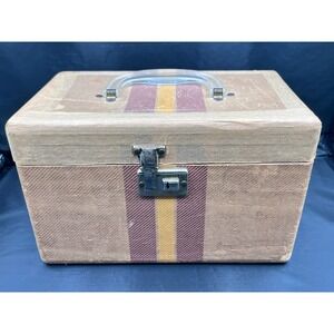 Vtg Vanity Case Train Luggage‎ Retro Makeup Box Storage Trunk Handle Lock No Key